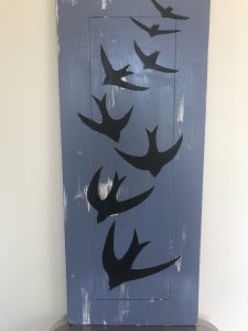 Swifts. Stencils on recycled table top